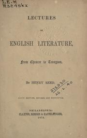 Cover of: Lectures on English literature from Chaucer to Tennyson.