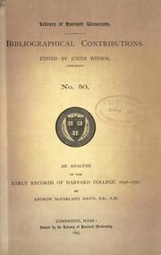Cover of: An analysis of the early records of Harvard College, 1636-1750.
