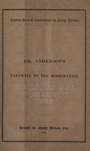 Cover of: Dr. Anderson's farewell to the missionaries.