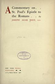 Cover of: A commentary on St. Paul's Epistle to the Romans by Joseph Agar Beet
