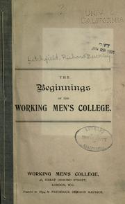 Cover of: The beginnings of the Working Men's College.