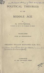 Cover of: Political theories of the Middle Age by Otto Friedrich von Gierke