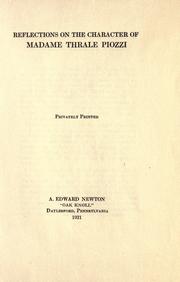 Cover of: Reflections on the character of Madame Thrale Piozzi. by A. Edward Newton, A. Edward Newton