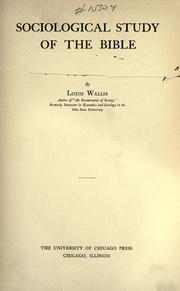 Cover of: Sociological study of the Bible by Louis Wallis