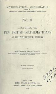 Cover of Lectures on ten British mathematicians of the nineteenth century by Alexander Macfarlane
