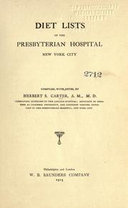 cover of Diet lists of the Presbyterian Hospital, New York City