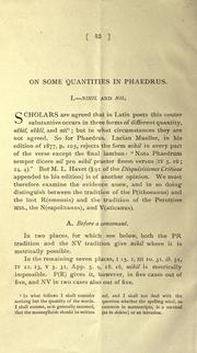 Cover of: On some quantities in Phaedrus.
