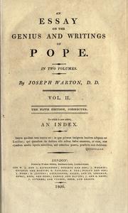 Cover of: An essay on the genius and writings of Pope. by Joseph Warton
