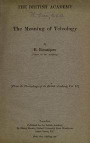 Cover of: The meaning of teleology