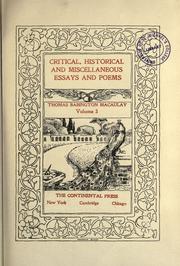 Cover of: Critical, historical, and miscellaneous essays and poems by Thomas Babington Macaulay
