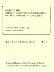 Cover of: Guide to the Heinrich A. Rattermann collection of German-American manuscripts