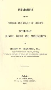 Cover of: Remarks on the practice and policy of lending Bodleian printed books and manuscripts.