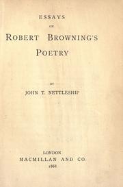 Cover of: Essays on Robert Browning's poetry.