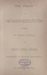 Cover of: The value of higher education: an address to young people