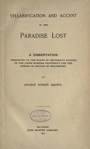 Cover of: Syllabification and accent in the Paradise lost. by Brown, George Dobbin