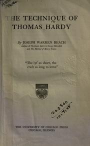 Cover of: The technique of Thomas Hardy. by Joseph Warren Beach