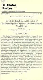 Cover of: Osteology, function, and evolution of the Trematopsid (Amphibia: Labyrinthodontia) nasal region