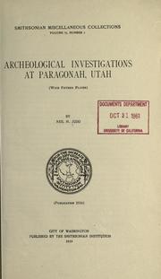 Cover of: Archeological investigations at Paragonal, Utah by Neil Merton Judd, Neil Merton Judd