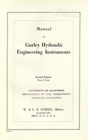 Cover of: Manual of Gurley hydraulic engineering instruments.