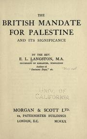 Cover of: The British Mandate for Palestine and its significance. by Earle Legh Langston
