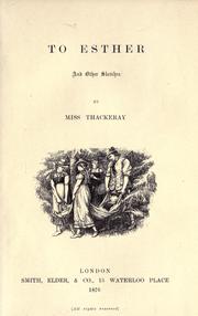 Cover of: To Esther, and other sketches by Anne Thackeray Ritchie