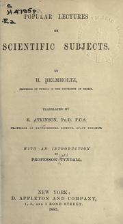 Cover of: Popular lectures on scientific subjects by Hermann von Helmholtz