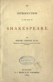 Cover of: An introduction to the study of Shakespeare. by Hiram Corson, Hiram Corson