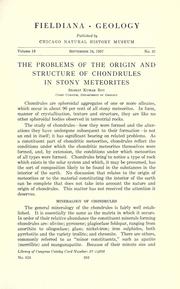 Cover of: The problems of the origin and structure of chondrules in stony meteorites