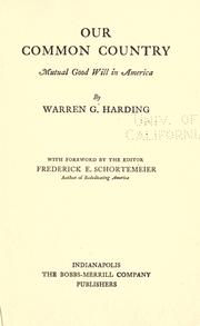 Cover of: Our common country by Harding, Warren G.