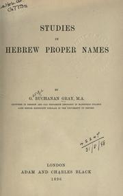 Cover of: Studies in Hebrew proper names. by George Buchanan Gray