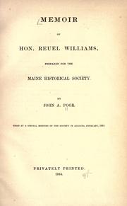 Cover of: Memoir of Hon. Reuel Williams by John A. Poor