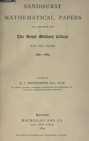 Cover of: Sandhurst mathematical papers for admission into the Royal Military College for the years 1881-1889. by Sandhurst, Eng. Royal Military College