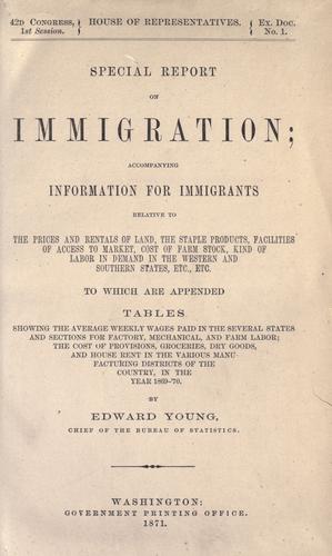 Special report on immigration by United States. Department of the Treasury. Bureau of Statistics.