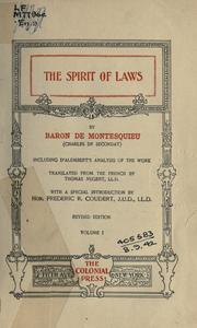 Cover of: The spirit of laws, including d'Alembert's analysis of the work.