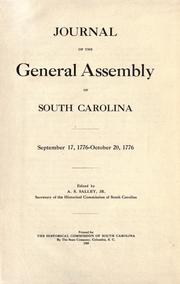Cover of: Journal of the General assembly of South Carolina, September 17, 1776-October 20, 1776.