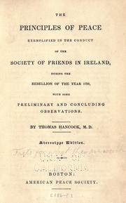 Cover of: The principles of peace by Hancock, Thomas