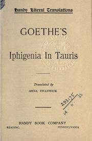 Cover of: Iphigenia in Tauris. by Johann Wolfgang von Goethe