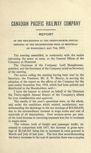 Cover of: Report of proceedings [at the] annual general meeting of shareholders. by Canadian Pacific Railway Company
