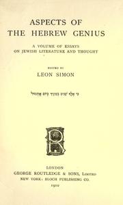 Cover of: Aspects of the Hebrew genius by Leon Simon
