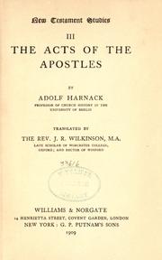 The Acts of the Apostles by Adolf von Harnack