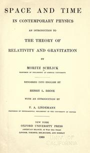 Cover of: Space and time in contemporary physics by Moritz Schlick