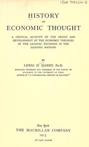 Cover of: History of economic thought by Lewis H. Haney, Lewis H. Haney