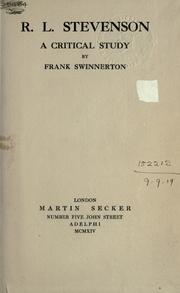 Cover of: R.L. Stevenson, a critical study