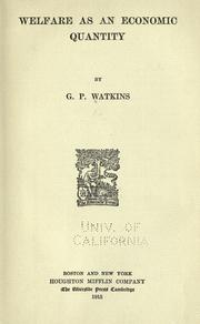 Cover of: Welfare as an economic quantity