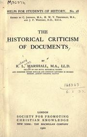 Cover of: The historical criticism of documents. by Richard Lucas Marshall
