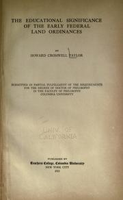 Cover of: The educational significance of the early Federal land ordinances by Howard Cromwell Taylor