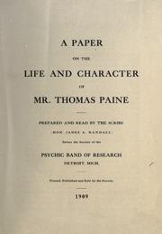 Cover of: A paper on the life and character of Mr. Thomas Paine by James A. Randall, James A. Randall