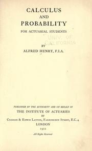 Cover of: Calculus and probability for actuarial students