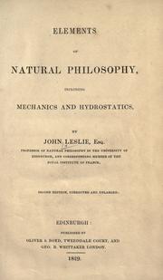 Cover of: Elements of natural philosophy: including mechanics and hydrostatics