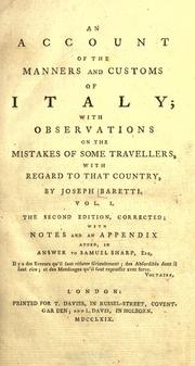 Cover of: An account of the manners and customs of Italy by Giuseppe Marco Antonio Baretti, Giuseppe Marco Antonio Baretti